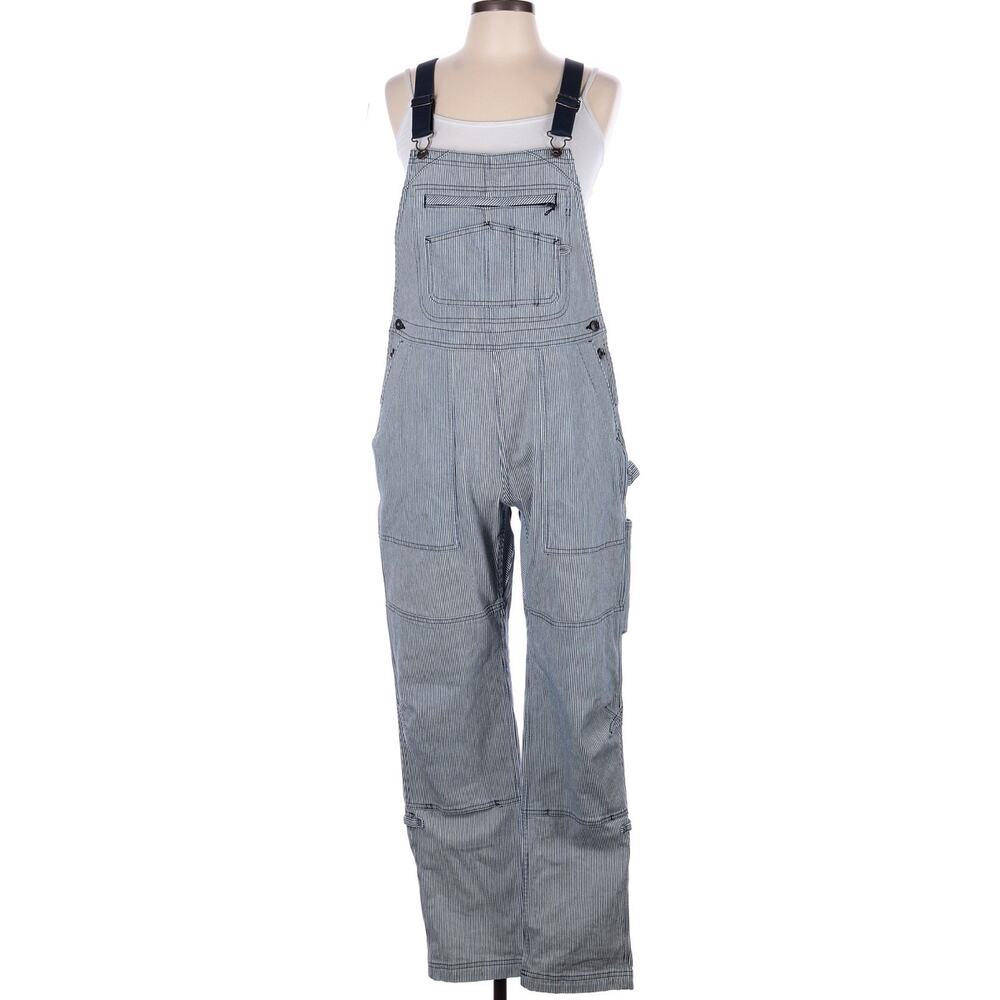 Duluth Trading Co Overalls Women L Blue Hickory Stripe Utility Bib Railroad New - Picture 4 of 11